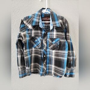 Boys' Blue & Black Plaid Button-Up Shirt